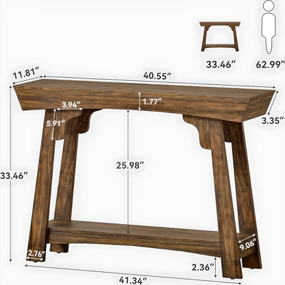 Rustic Style Console Table – Sturdy Natural Wood, Convenient Bottom Shelf 