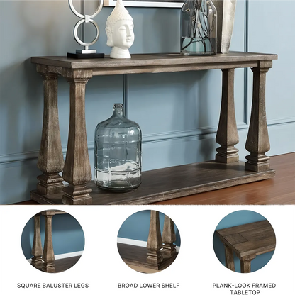 Rustic Wooden Console Table – Elegant, Sculpted Legs, Convenient Bottom Shelf for Decoration 