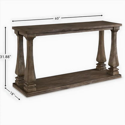 Rustic Wooden Console Table – Elegant, Sculpted Legs, Convenient Bottom Shelf for Decoration 