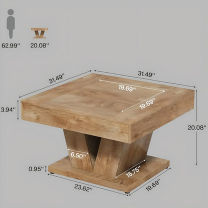 V-shaped wooden coffee table, Unique modern design, minimalist art style 