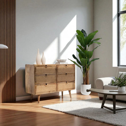 Vienna Six Drawers Rattan Sideboard
