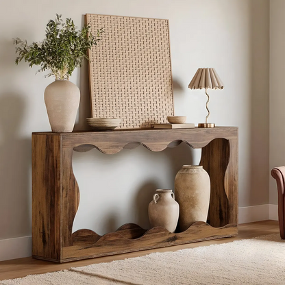 Wave Grain Wood Console Table – Farmhouse Design Glossy Paint, Decorative Table & Sofa Table 