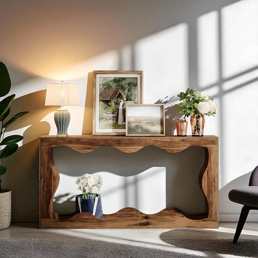Wave Grain Wood Console Table – Farmhouse Design Glossy Paint, Decorative Table & Sofa Table 
