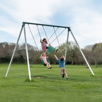 Heavy-Duty Metal Swing Set for Kids – 2 Seat Outdoor Backyard Swing
