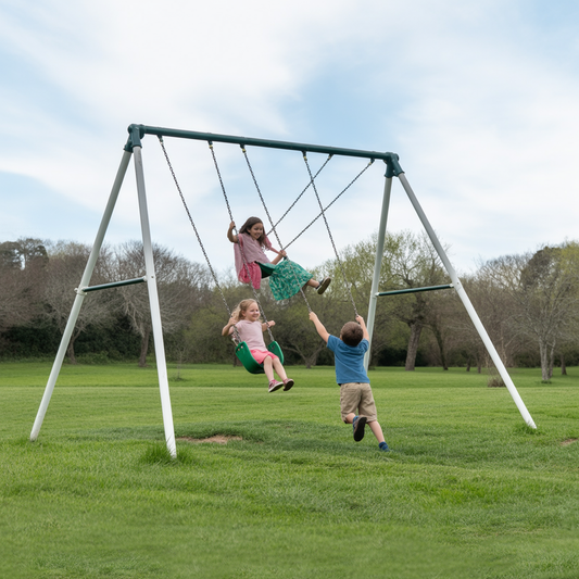 Heavy-Duty Metal Swing Set for Kids – 2 Seat Outdoor Backyard Swing