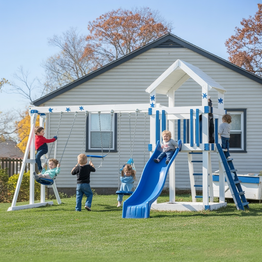 Wooden Outdoor Playset with Slide, Swings & Monkey Bars – Backyard Playground for Kids