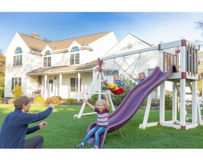 Wooden Outdoor Playset – Kids Playground with Slide, Swings, and Climbing Deck