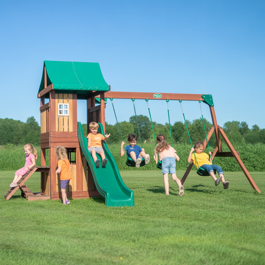 Backyard Wooden Playset – Swing Set with Slide, Clubhouse & Outdoor Fun for Kids