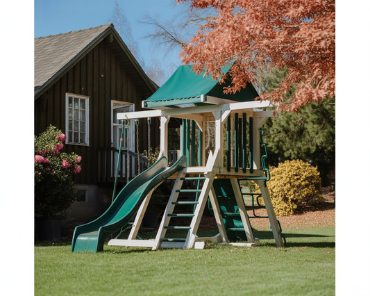 Mazonvintage Stardust-Themed Outdoor Wooden Swing Set with Slide – Backyard Playset for Kids with Swings & Fun Activities
