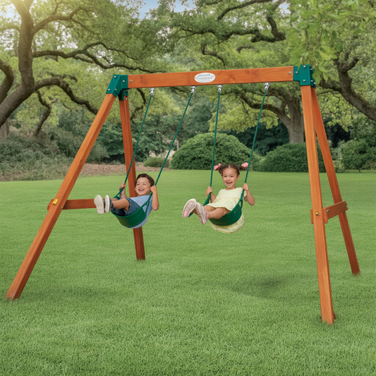 Wooden Double Swing Set for Kids – Outdoor Backyard Play Swing