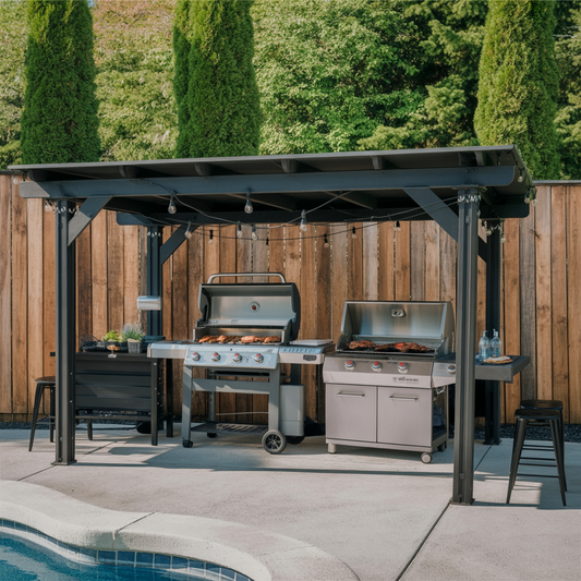 Dual Gas Grill Pergola – Outdoor BBQ Station