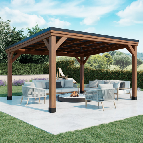 Modern Wooden Pergola with Flat Roof – Outdoor Patio Shelter