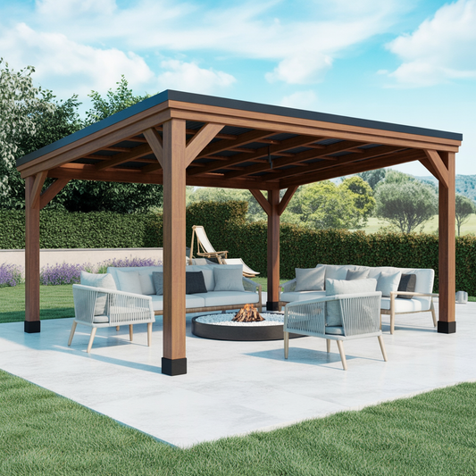 Modern Wooden Pergola with Flat Roof – Outdoor Patio Shelter