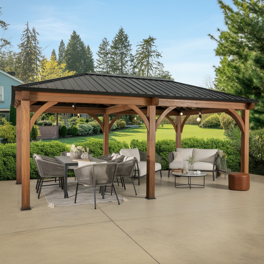 Modern Wooden Gazebo with Black Roof for Patio Living