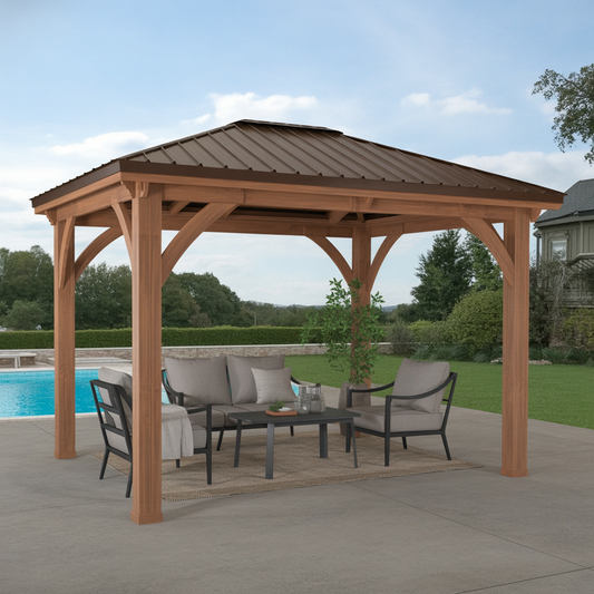 Modern Outdoor Wooden Gazebo with Metal Roof for Backyard