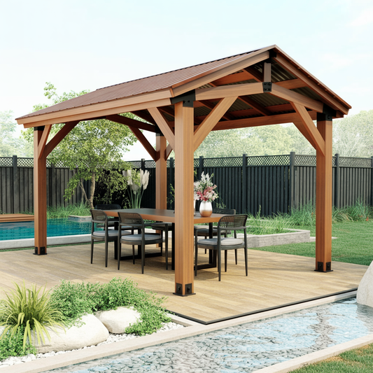 Elegant Wooden Pergola Pavilion for Patio and Poolside