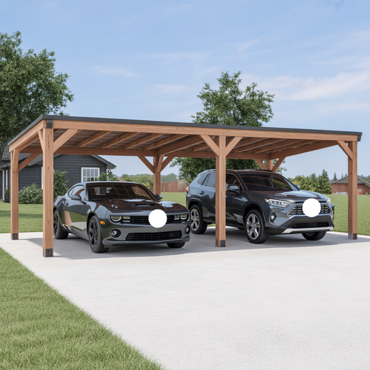 Modern Wooden Double Carport – Flat Roof Outdoor Parking Shelter