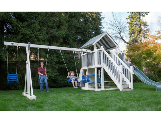 Bright Star Vinyl Swing Set – Outdoor Playhouse with Swings, Slide, and Climbing Features