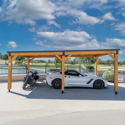 Modern Wooden Double Carport for Cars & Motorcycles