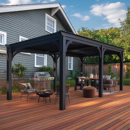Modern Backyard Pergola with Metal Frame for Outdoor Living