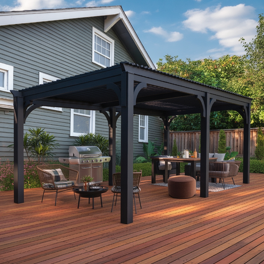 Modern Backyard Pergola with Metal Frame for Outdoor Living