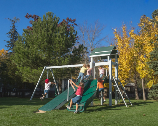 Wooden Swing Set with Slide, Climbing Ramp & Play Tower – Backyard Playground for Kids