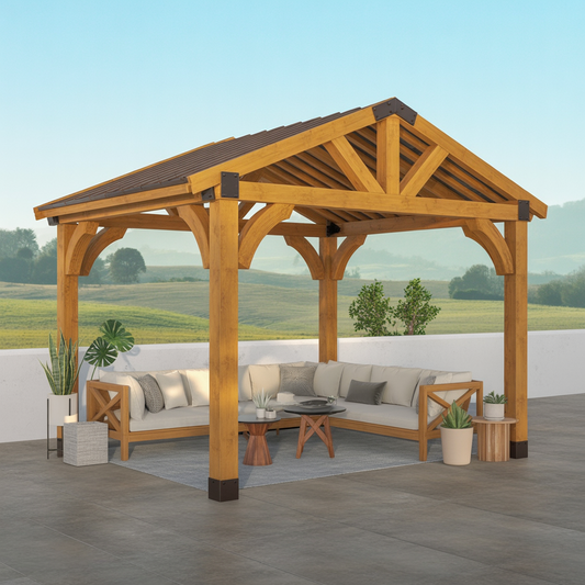 Modern Wooden Pergola with Gable Roof – Outdoor Patio Shelter
