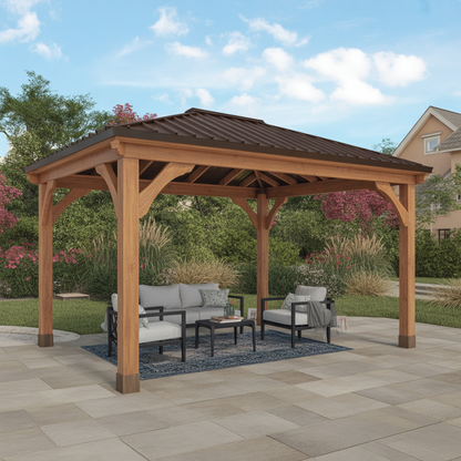 Modern Wooden Gazebo with Metal Roof for Outdoor Living