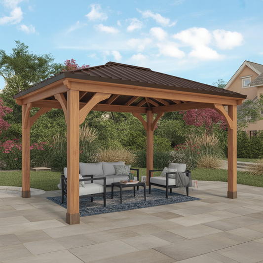 Modern Wooden Gazebo with Metal Roof for Outdoor Living