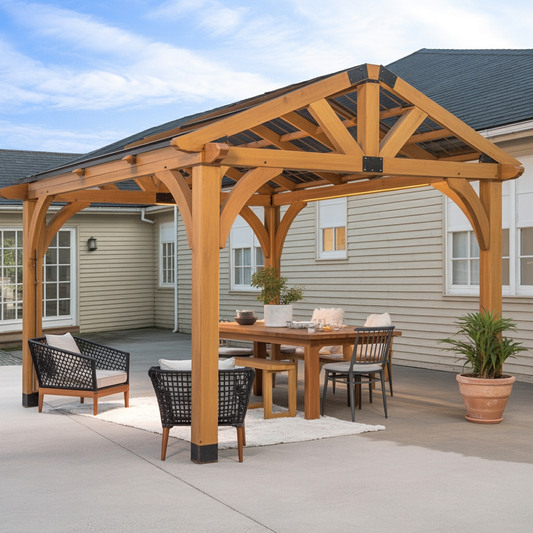 Wooden Outdoor Dining Pergola – Patio Shelter & Garden Pavilion