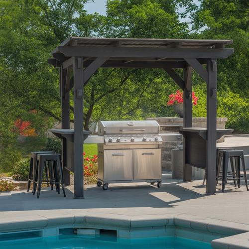 Stainless Steel Gas Grill with Modern Pergola Bar