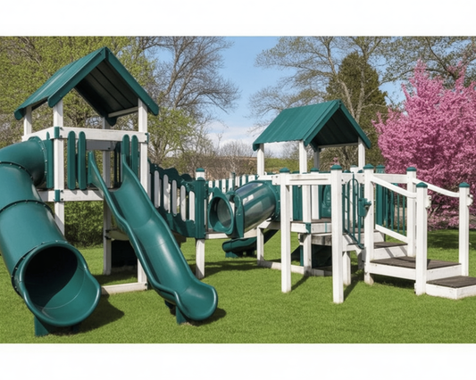Star Palace Vinyl Commercial Playset – Multi-Tower Playground with Tube Slide & Bridge