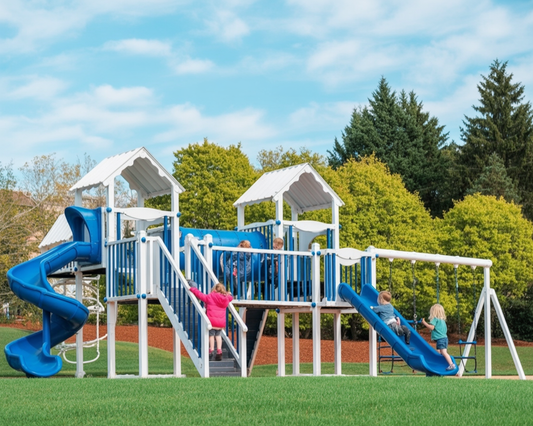 Milky Way Climber Vinyl Swing Set – Double Playhouse, Spiral Slide & Outdoor Playground