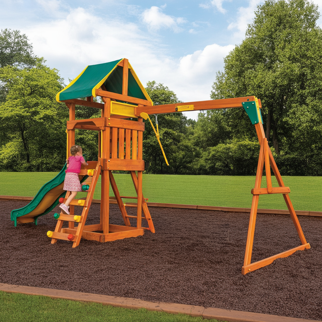 Backyard Discovery Wooden Swing Set – Kids Outdoor Playset with Slide, Swings & Climbing Wall