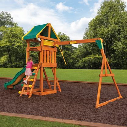 Backyard Discovery Wooden Swing Set – Kids Outdoor Playset with Slide, Swings & Climbing Wall