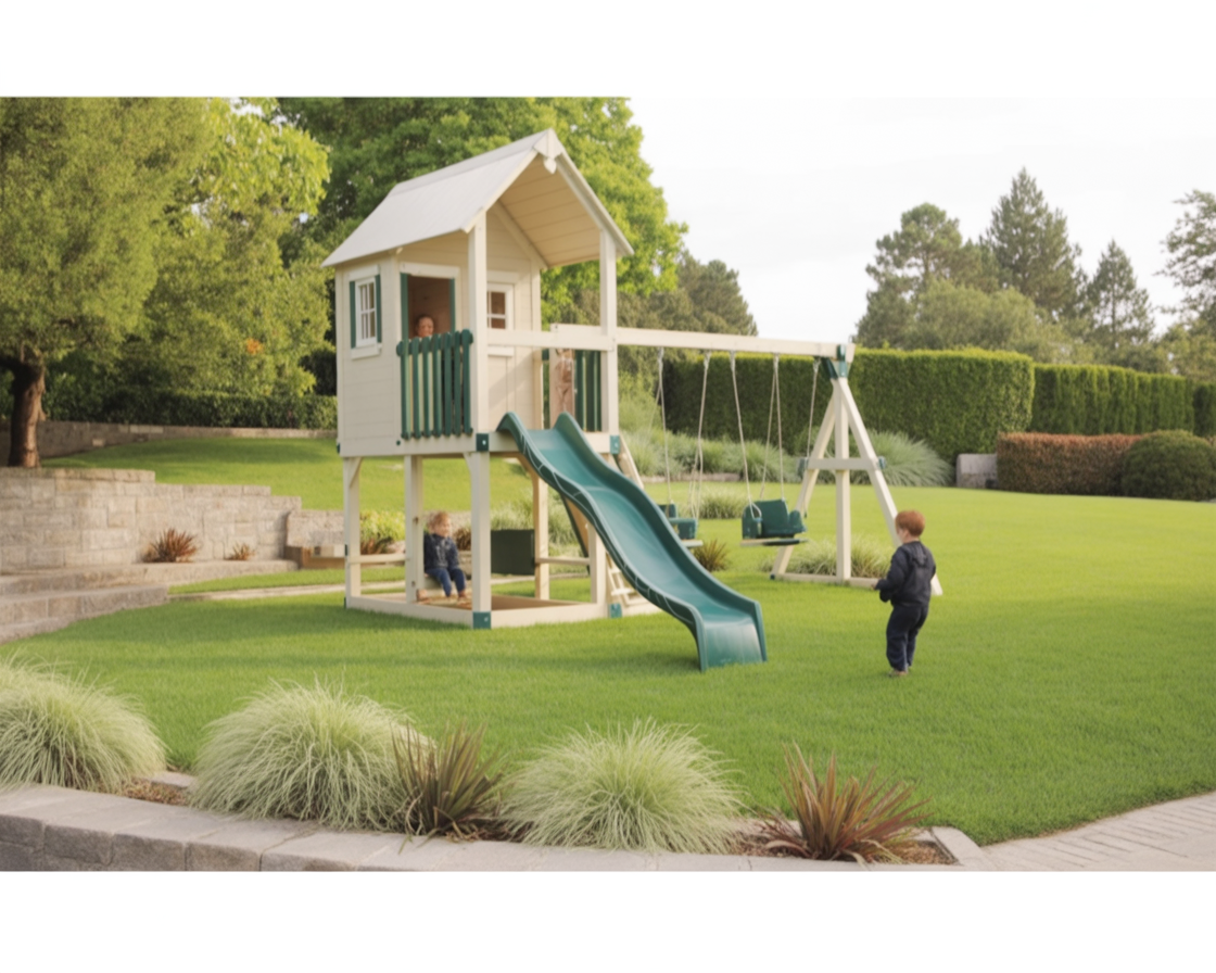 Playstation Outdoor Playhouse with Slide & Swings – Backyard Playset for Kids