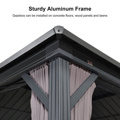 Mazonvintage 10' x 14' Permanent Mazonvintage Gazebo Aluminum Frame Gazebo with Galvanized Steel Double Roof, UV-Resistant for Mazonvintage Patio Lawn and Garden, Netting & Curtains included - Grey