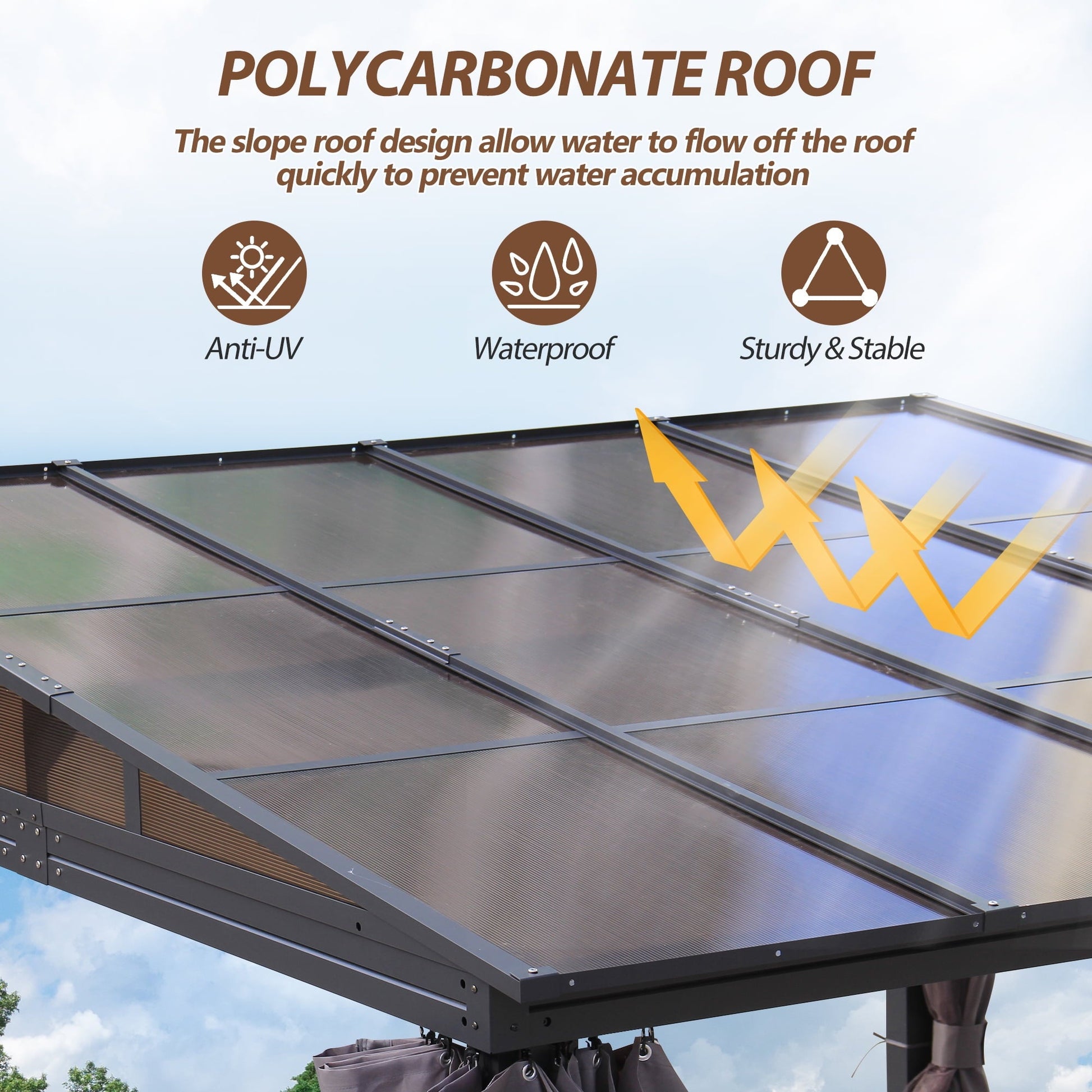 10'x 10' Wall Mounted Gazebo, Lean to Gazebo with Aluminum Frame, Polycarbonate Hardtop Gazebos Pergola with Sloping Roof for Outdoor, Mazonvintage, Patio