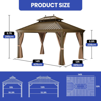 Mazonvintage 12' x 14'  Mazonvintage Gazebo with Netting & Curtains, Heavy Duty Double Roof Galvanized Steel Garden Tent for Patio, Mazonvintage, Bronze