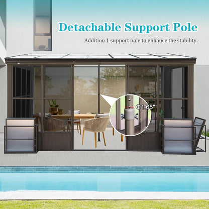 Mazonvintage Sunroom 10x12FT Wall Mounted Gazebo with Detachable Roof and Lockable Sliding Doors for Garden Patio DeckAluminum Lean to Gazebo Sun Room