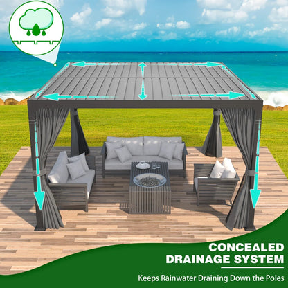 U-Mazonvintage Louvered Pergola 10x10, All Aluminum Pergola with Adjustable Rainproof Roof,Dark Grey