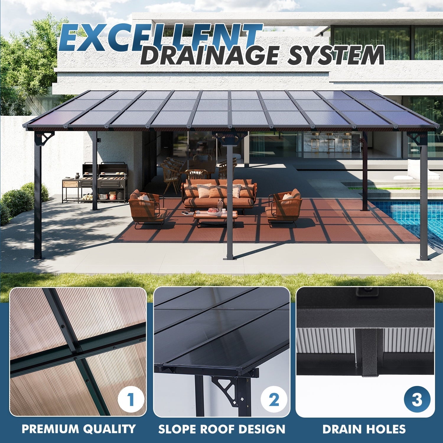 Mazonvintage 12'x20' Gazebo for Patio, Gazebo Pergola with Sloped Roof, Large Wall-Mounted Heavy Duty Awnings, for Patio, Deck and Mazonvintage