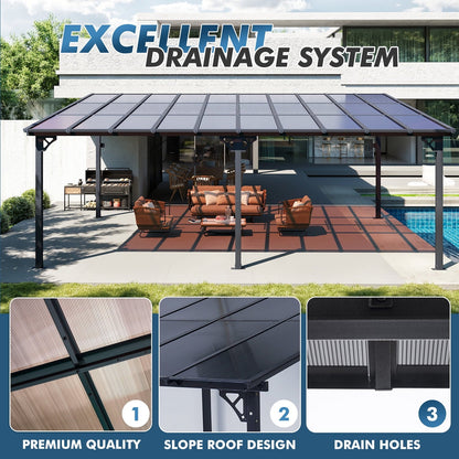 Mazonvintage 12'x20' Gazebo for Patio, Gazebo Pergola with Sloped Roof, Large Wall-Mounted Heavy Duty Awnings, for Patio, Deck and Mazonvintage