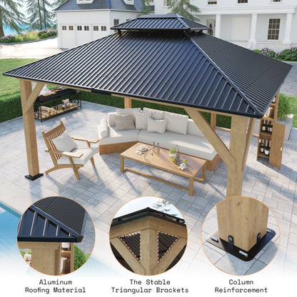 Mazonvintage Wood Gazebo 13'x15', Wind & Rain Resistant Design, Grill Gazebo for Garden, Mazonvintage