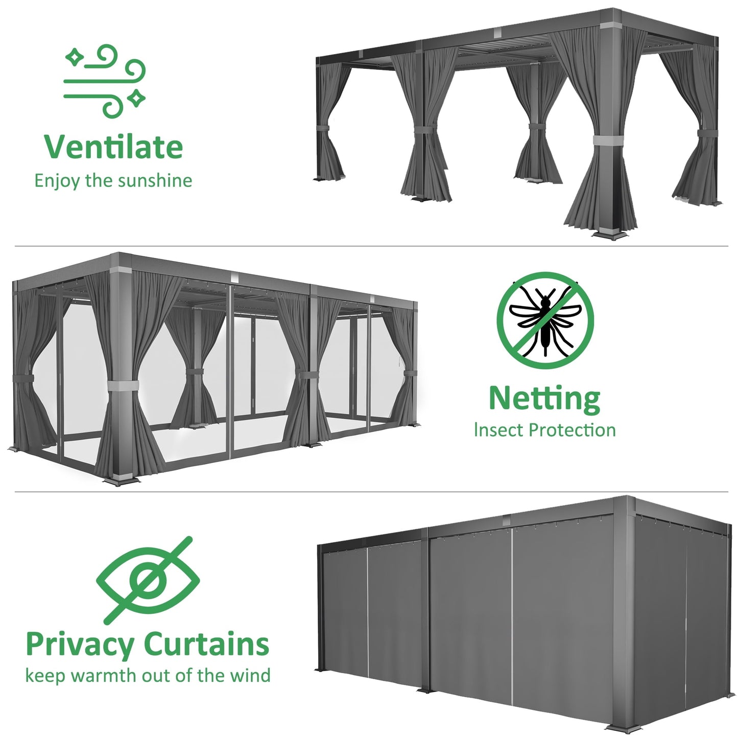 Mazonvintage Outdoor 10x20 FT Louvered Pergola, Aluminum Pergola with Adjustable Louvered Roof for Patio, Deck, Garden, Gray