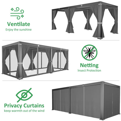 Mazonvintage Outdoor 10x20 FT Louvered Pergola, Aluminum Pergola with Adjustable Louvered Roof for Patio, Deck, Garden, Gray