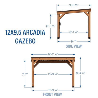 MazonvintageArcadia 12'x9.5' Cedar Wood Gazebo, Galvanized Steel Roof, PowerPort