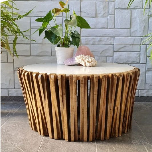 Bryan Oak Wood & Marble Top Coffee Table