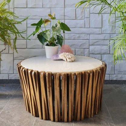 Bryan Oak Wood & Marble Top Coffee Table