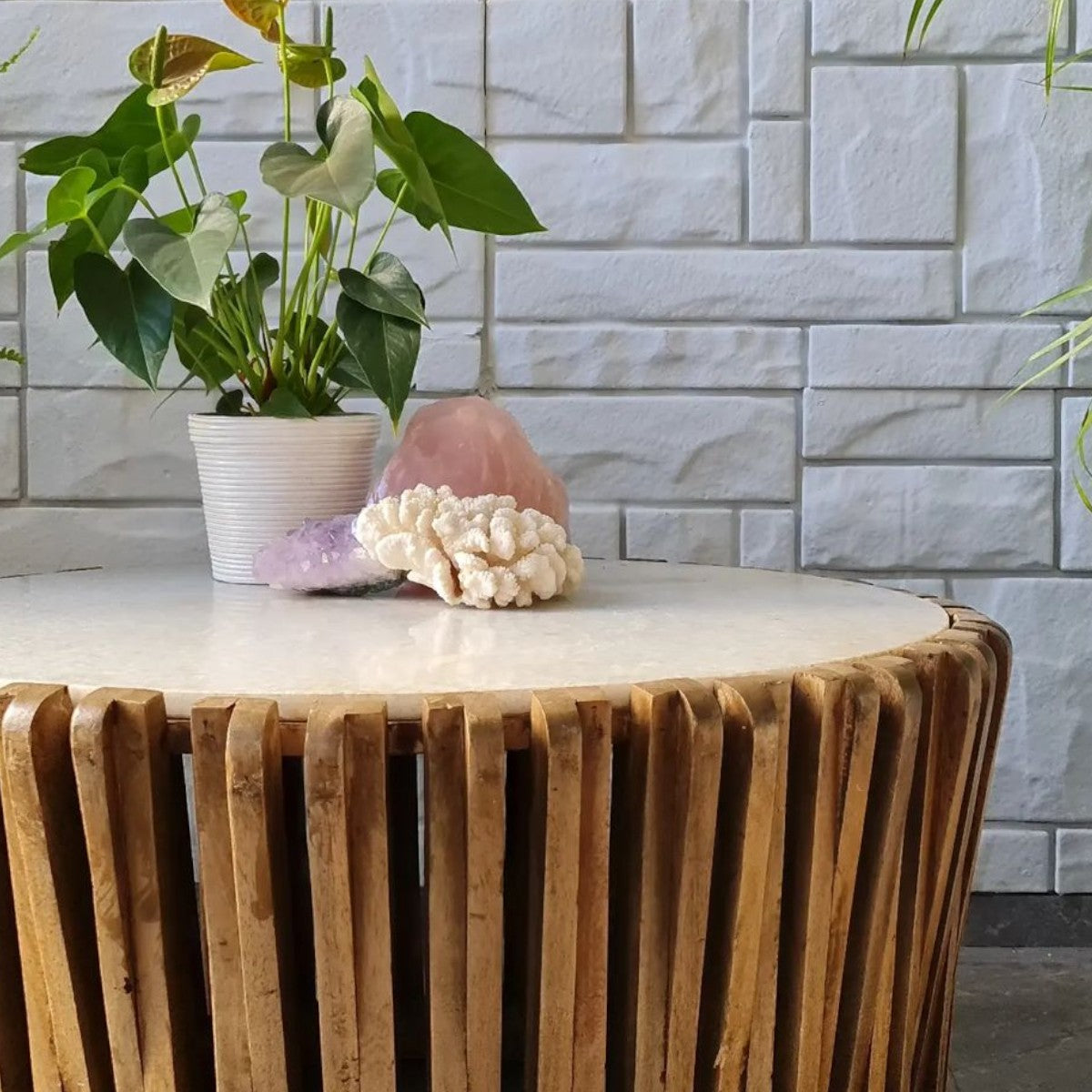 Bryan Oak Wood & Marble Top Coffee Table